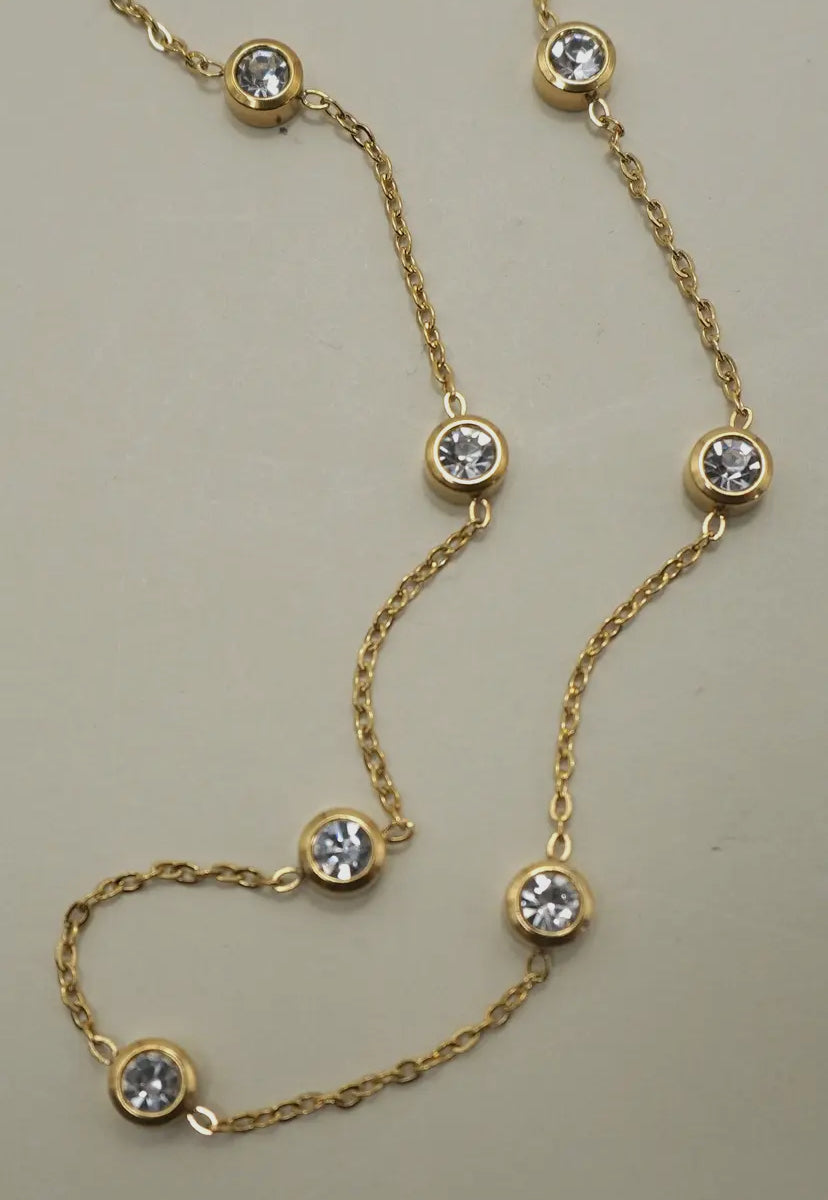 18K Gold rhinestone layering necklace tarnish-free