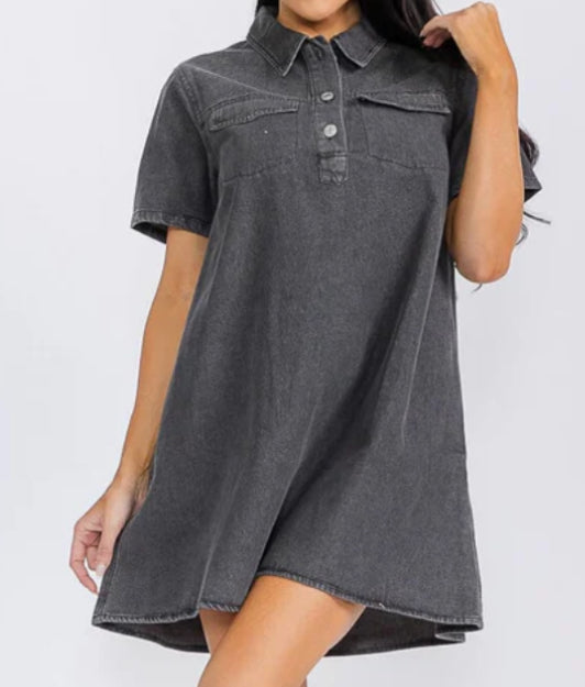 Black denim mini dress