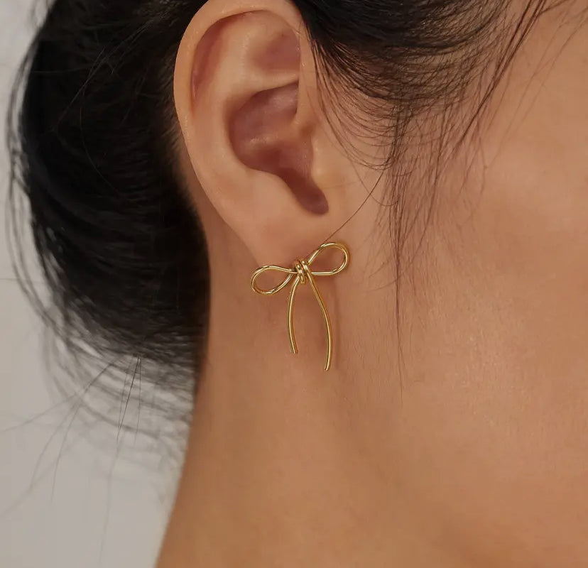 18k stainless steel tarnish free bow earrings