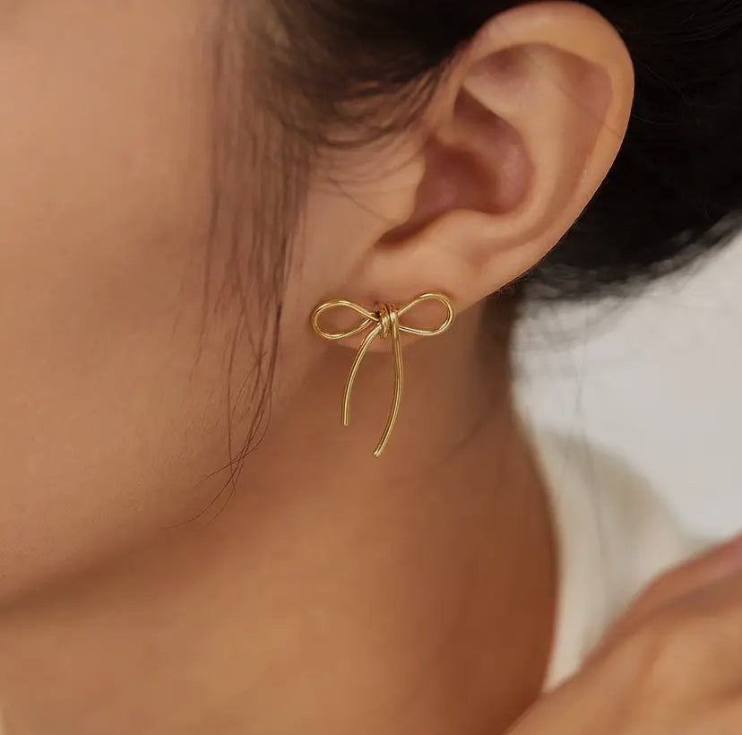 18k stainless steel tarnish free bow earrings