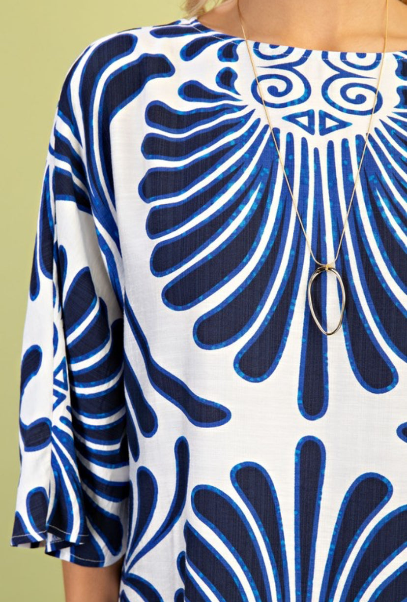 Blue Maxi dress caftan boat neck