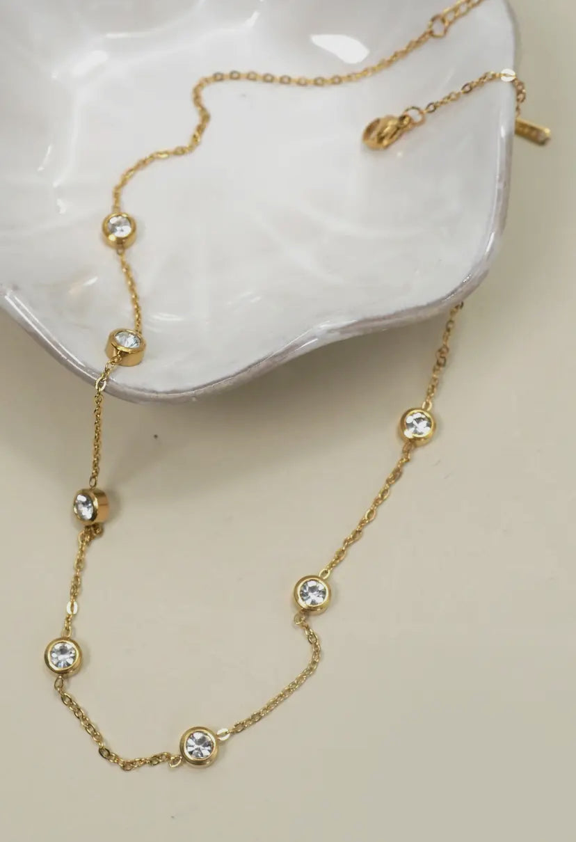 18K Gold rhinestone layering necklace tarnish-free