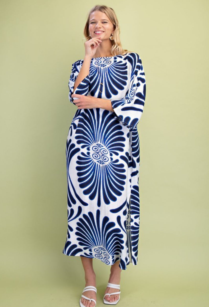 Blue Maxi dress caftan boat neck