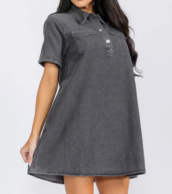 Black denim mini dress