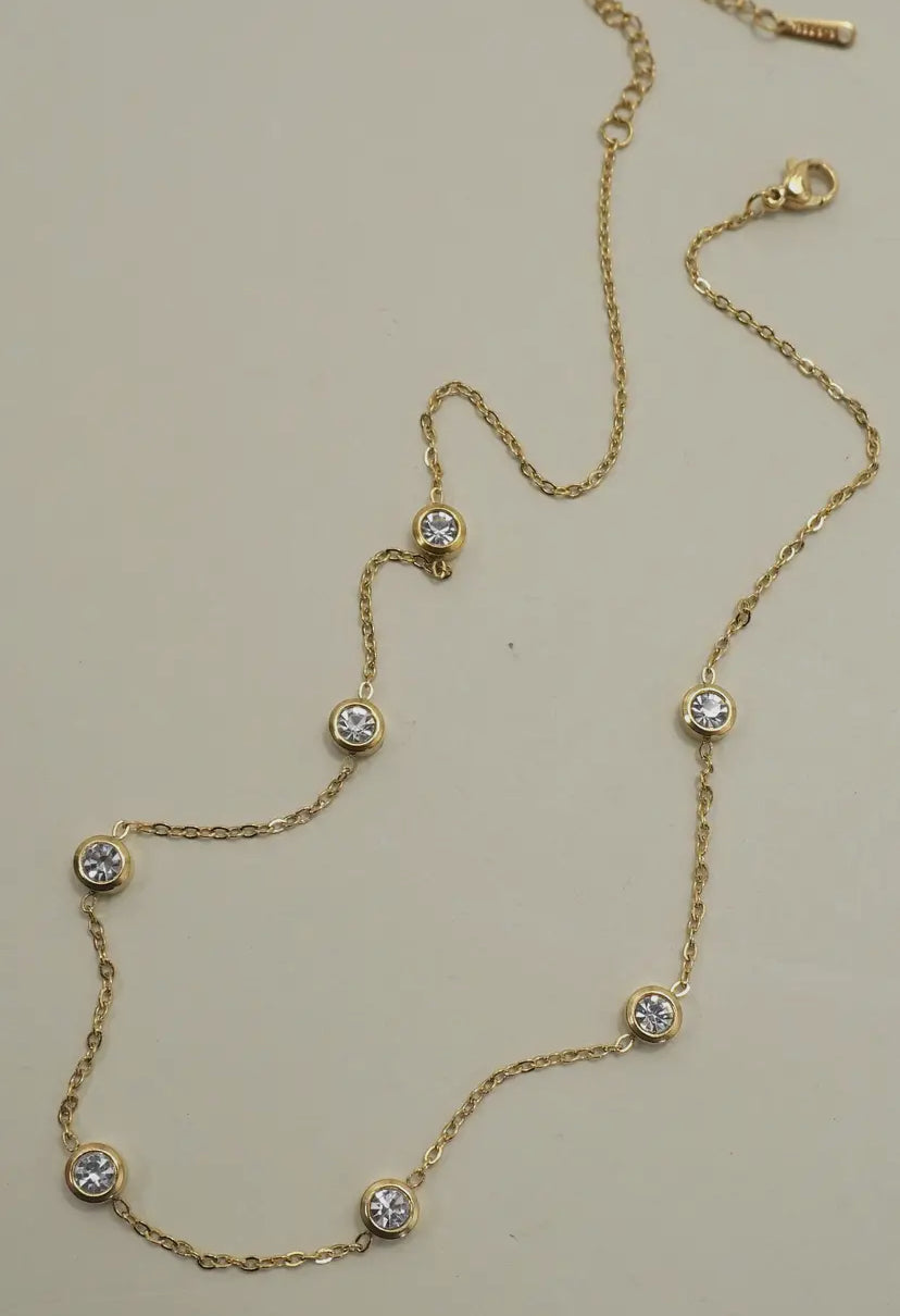 18K Gold rhinestone layering necklace tarnish-free