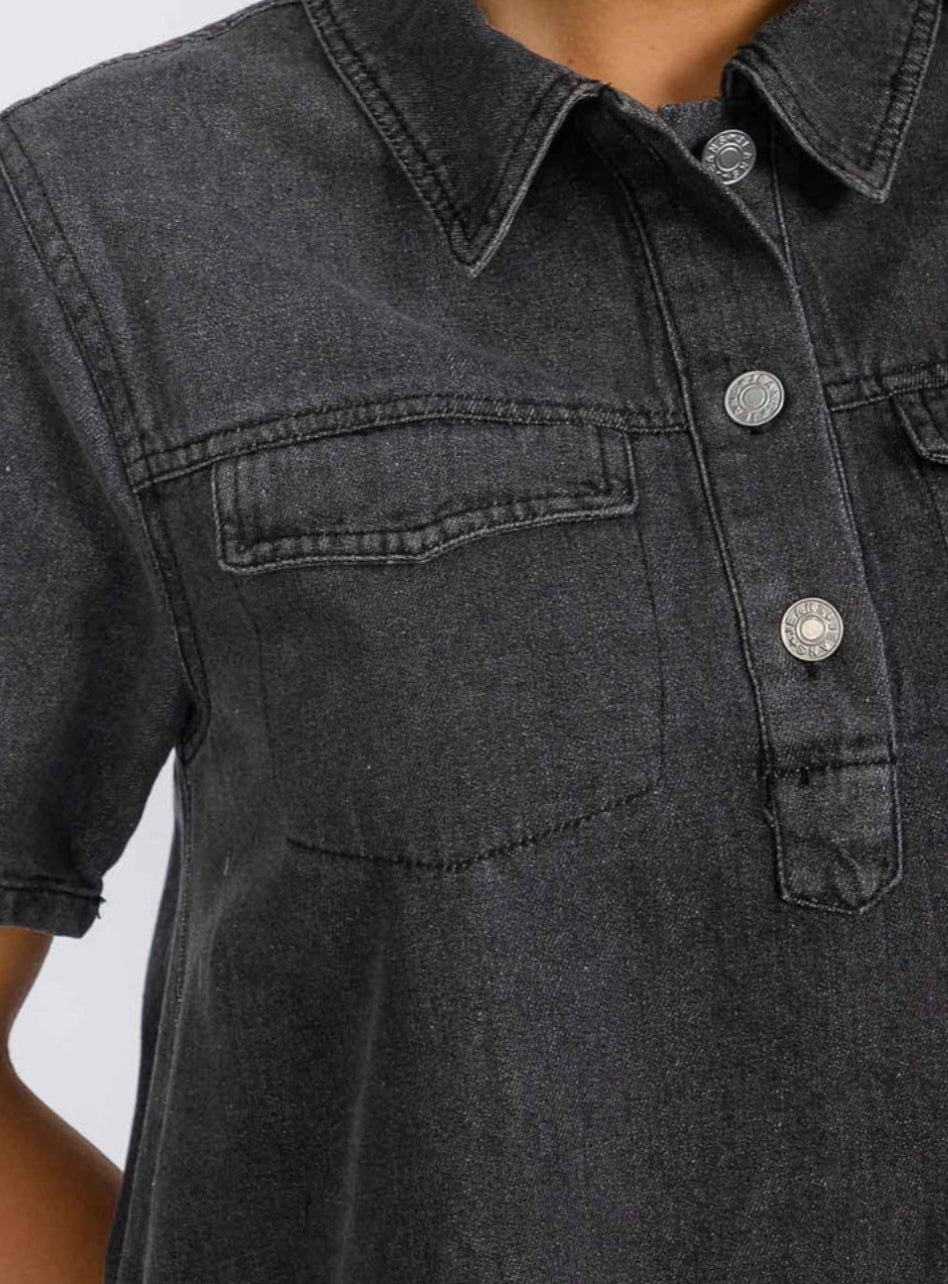 Black denim mini dress