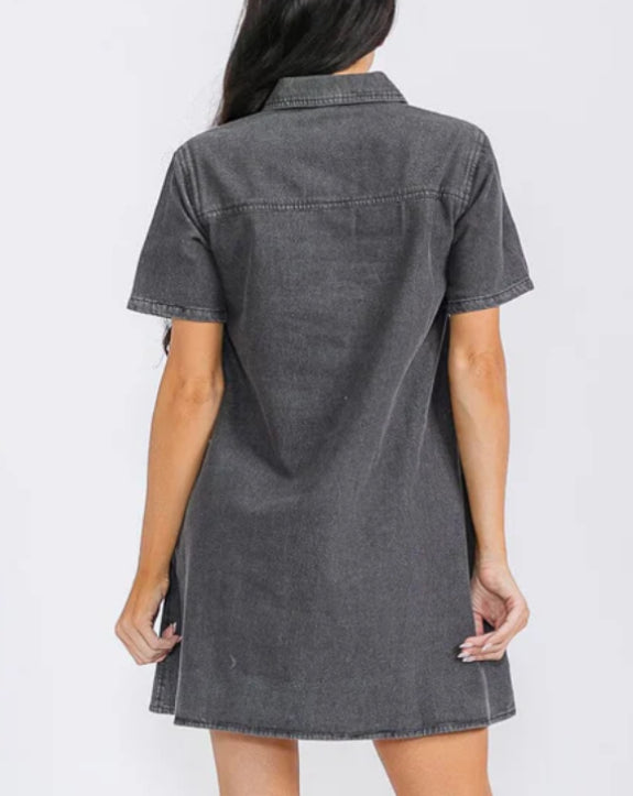 Black denim mini dress