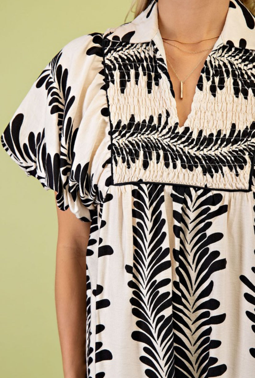 Cream & black leaf print maxi dress