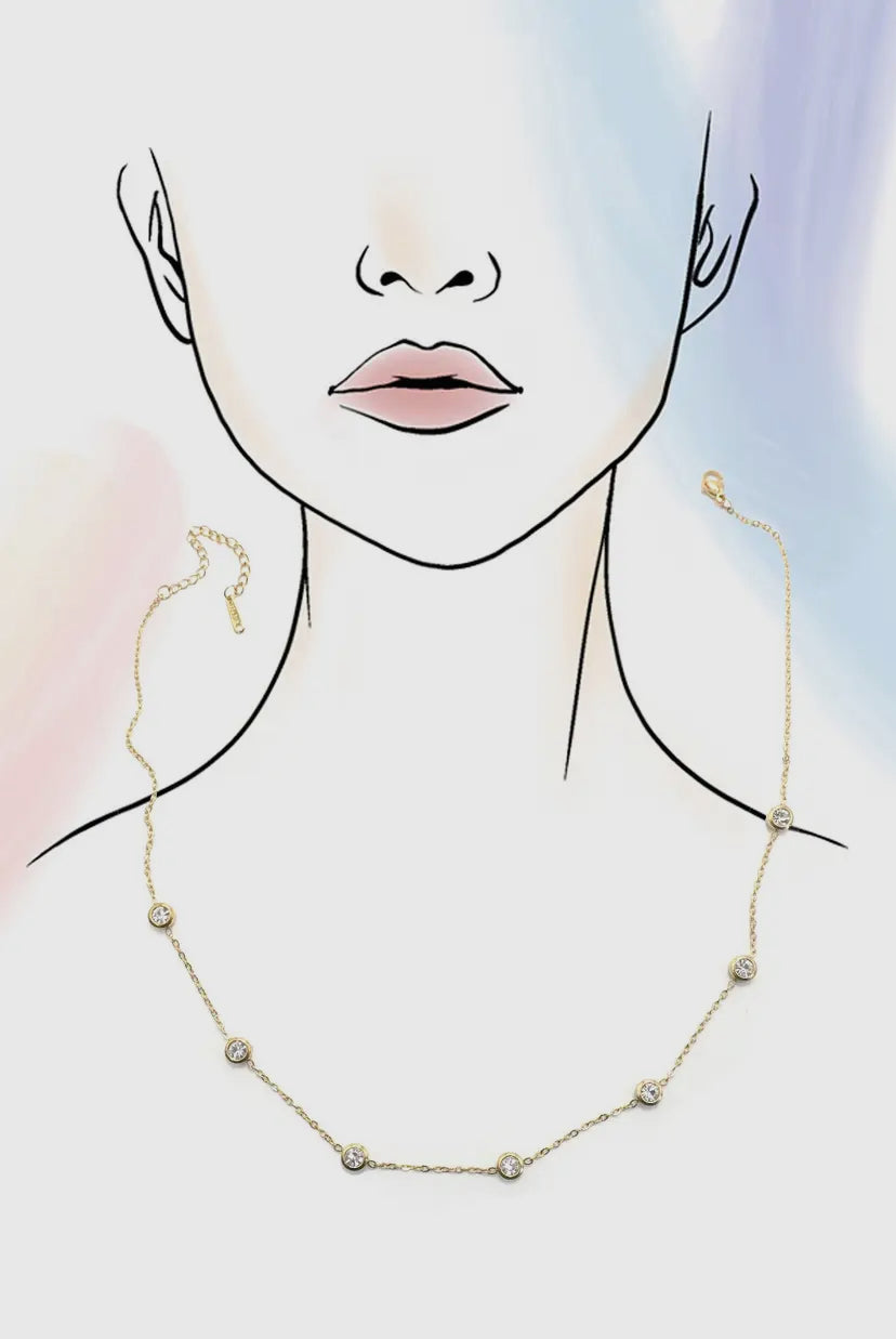 18K Gold rhinestone layering necklace tarnish-free