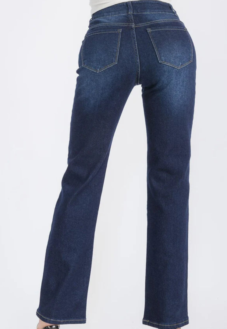 DARK WASHED DENIM WIDE LEG PANTS