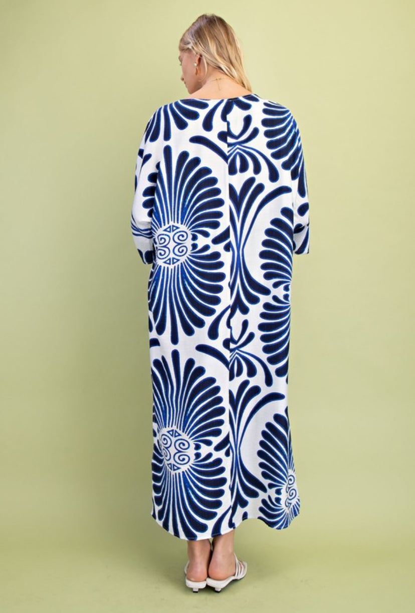 Blue Maxi dress caftan boat neck